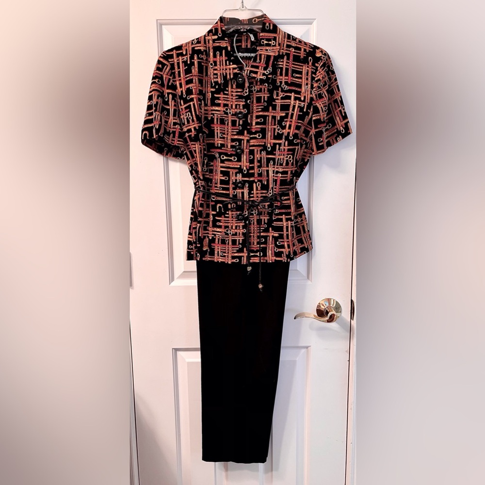 Sag Harbor Dress  Equestrian Black Gold Pant Set with leather tie belt